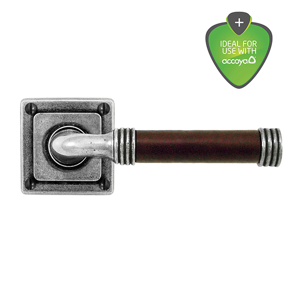 Jarrow chocolate leather door handle on square rose