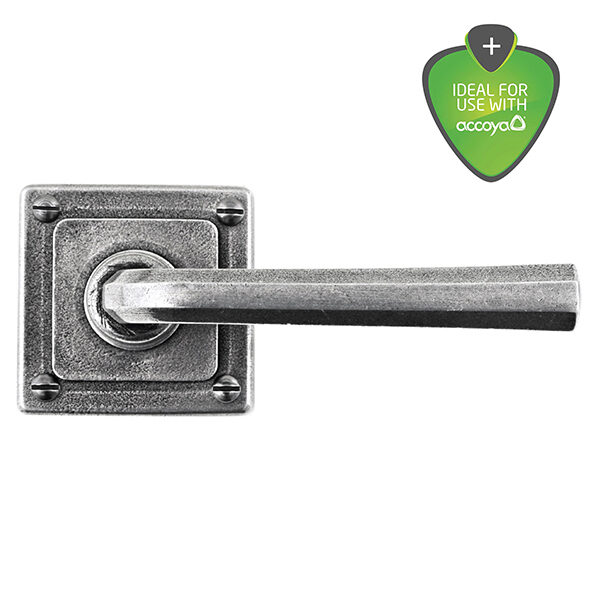 Tunstall pewter door handle on square rose
